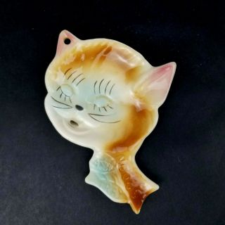 Vintage Cat Kitty Ceramic Spoon Rest Ash Tray Colorful Mid Century 6 1/2 "