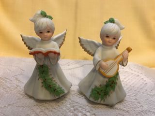 Vintage 1991 Lefton Japan Ceramic Choir Angels Set Of 2 00370