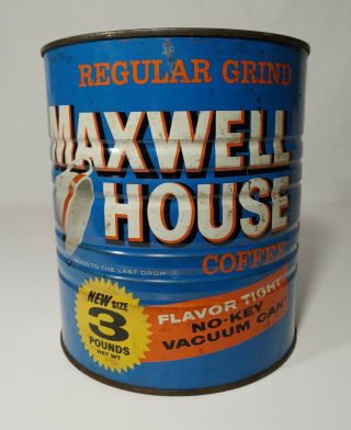 Vtg Maxwell House Coffee Regular Grind Tin Can 3 Lb General Foods