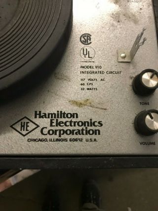 Vintage Hamilton Electronics Corporation 910 Portable Record Player 3