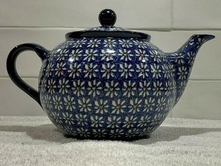 Vintage Ceramic Tea Pot,  Cobalt Blue Strawflowers Design,  Gkn,  Made In Germany