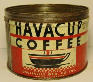 Old Vintage 1940s Havacup Coffee Tin Can One Pound Graphic Louisville Kentucky