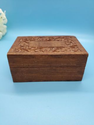 Vintage Small Wooden Hand Carved Trinket Box,  Made In India