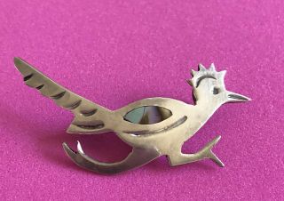 Vintage Mexico Signed 925 Sterling Silver Abalone Shell Roadrunner Pin Brooch