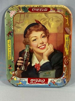 Vintage 1953 Coca Cola Girl Thirst Knows No Season Metal Tin Advertising Tray