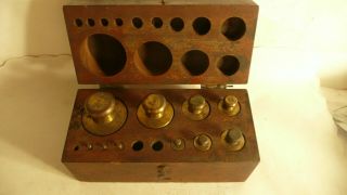 Vintage Balance Scale Weight Brass Set With Wooden Case 1000 Gm Plus