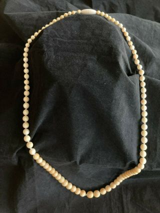 Vintage Cream & Brown Round Glass Bead / Mother Of Pearl Single Strand Necklace