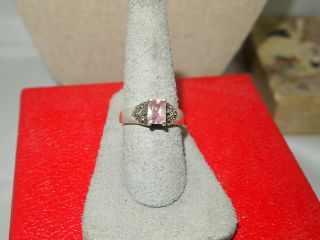 Women’s Vintage Sterling Silver 925 Faceted Pink Crystal & Marcasite Ring.  Sz.  7