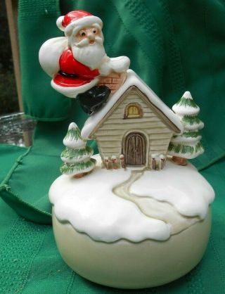 1979 Vintage Otagiri Christmas Santa Ceramic Music Box " Jingle Bells " Japan