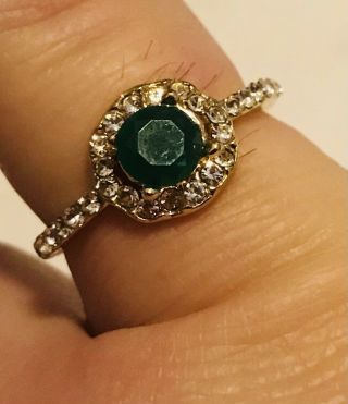 Pretty Vintage 1960’s 14k Gold Green Emerald & White Sapphires Ring Size 9us/ruk