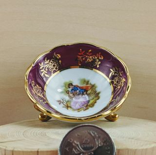 Vintage Limoges France Fragonard Miniature 3 - Footed Bowl With Courting Couple