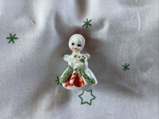 Vintage Napco Bone China Miniature Christmas Angel Girl Candy Cane 2 " Spaghetti