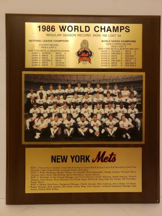 Ny Mets 1986 World Series Champs Miracle Mets Photo Plaque Team Picture Vintage