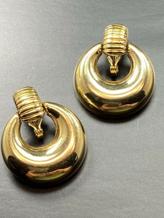 Monet Signed Vintage Clip Earrings 1.  5” Gold Tone Dangle Hoops Lot1