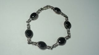Vintage 925 Sterling Silver Black Onyx Bracelet
