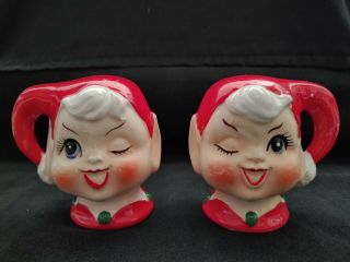 Vintage Holiday Christmas Elf Salt And Pepper Shakers - Retro,  Pixie,  Red,  Santa