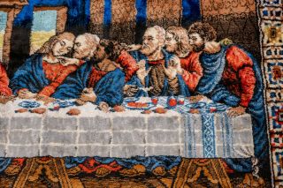 Large Vintage 1970 ' s Da Vinci Last Supper Jesus Wall Tapestry Rug Velvet Texture 2