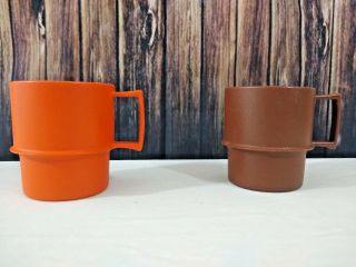 Vintage Tupperware Brown Orange Stacking Nesting Mugs