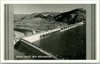 Vintage 1940s Grand Coulee Dam,  Washington Postcard Aerial View - Graycraft