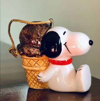 Determined Ceramic Peanuts Snoopy Food Ornament - Ice Cream Cone Vintage 1970’s