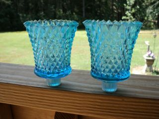 2 Vintage Home Interiors Blue Diamond Votive Cups 3 3/4 " Tall X 2 3/4 "