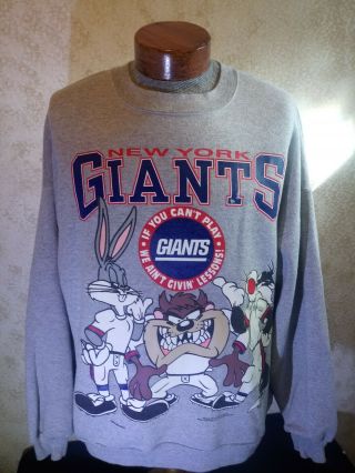 Vintage 1994 Nfl York Giants Looney Tunes Double Sided Crew Sweatshirt Xl