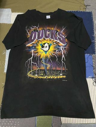 Vintage Salem Sportswear Mighty Ducks Thunder T - Shirt Size Xl 1993 Movie Tshirt