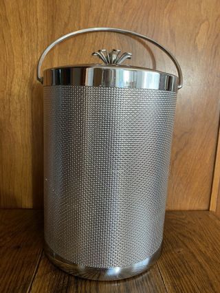 Vintage Serv Master Ice Bucket With Flower On Lid Silver Chrome Metallic Mcm