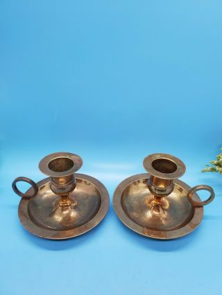 Two Vintage Brass Candle Stick Holders with Finger Rings 2