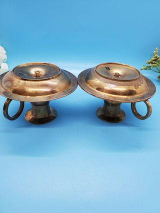 Two Vintage Brass Candle Stick Holders with Finger Rings 3