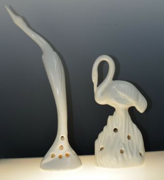 Set Of 2 Vintage Camark Pottery Birds Ceramic Art Flower Frog Vase Figurine
