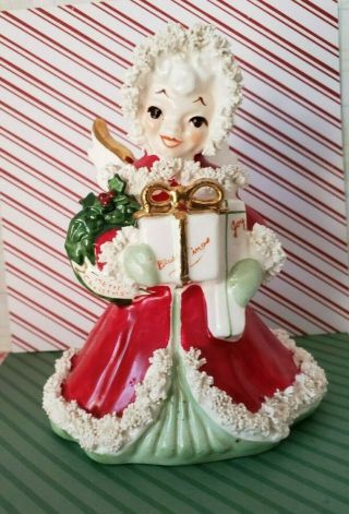 Vintage Napco Christmas Angel With Wreath And " Blessings " And " Joy " Presents