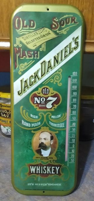 Vintage Jack Daniels " No 7 " Whiskey Metal Wall Thermometer Sign