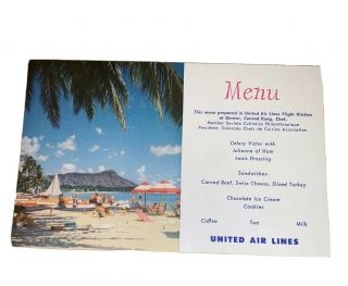 Vintage United Airlines Menu Postcard Waikiki Beach Diamond Head Unposted