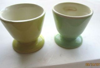 2 Vintage Pastel Egg Cups 1 - Yellow And 1 Green 2 " X 1 3/4 " Wide