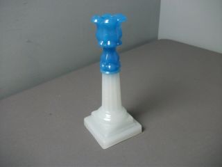 Vintage Glass Candlestick Holder - White And Blue - 9 1/4 
