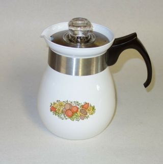 Vintage Corning Ware Stove Top Coffee Pot P - 166 Spice Of Life 6 Cup Complete