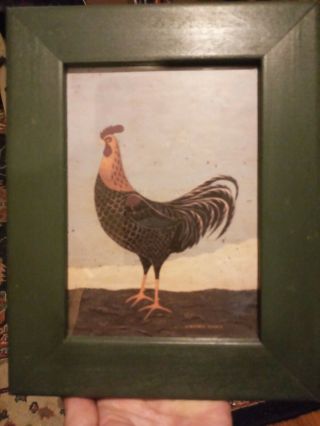2 Vintage framed Warren Kimble prints,  green wood frame red barn rooster chicken 3