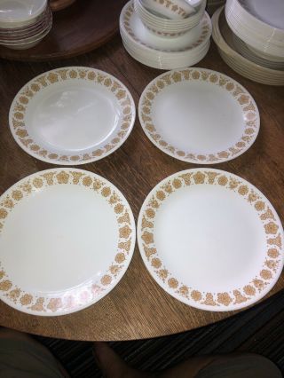 Vintage Corelle Butterfly Gold Dinner Plate 10 1/4 " Set Of 4 Dish Corning Usa