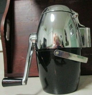 Vintage Ice - O - Mat Ice Crusher Black And Silver Chrome Barware Mcm Wall Mountable