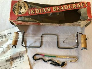 Vintage Walcraft Indian Bead Craft Loom,  Wooden Bead Necklace,  Instr.  & Needle