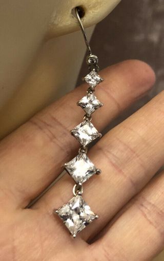 Vintage Jewellery Spectacular Large Sterling Silver Baguette Crystal earrings 2