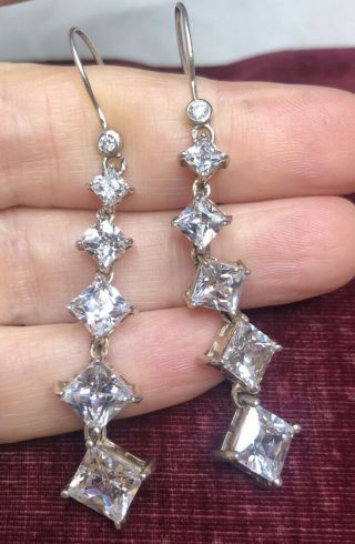 Vintage Jewellery Spectacular Large Sterling Silver Baguette Crystal earrings 3