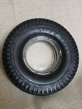 Vintage Goodyear Cushion Rubber Tire Advertising Ashtray W/ Glass