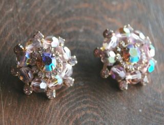 Vintage Weiss Aurora Borealis Crystal And Rhinestone Earrings