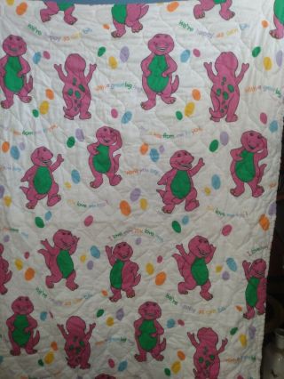 Vintage Barney Purple Dinosaur Baby Crib Blanket Comforter 1992 Great Big Hug