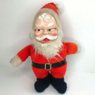 Vintage 50s Santa Claus 15” Plush Doll Rubber Face Christmas Mcm Display Figure