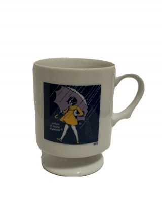 Vintage Morton Salt Girl When It Rains It Pours Coffee Mug Cup 1972 Logo