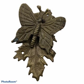 Vintage Brass Door Knocker Butterfly On Leaf Solid Brass 6 X 3.  5