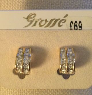 Vintage Grosse For Christian Dior Med Gold Tone Crystal Clip On Earrings Unworn